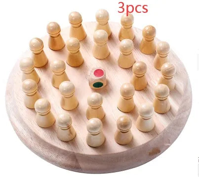 Children's wooden memory chess game with beech wood pieces on a 17cm square board for colour recognition.