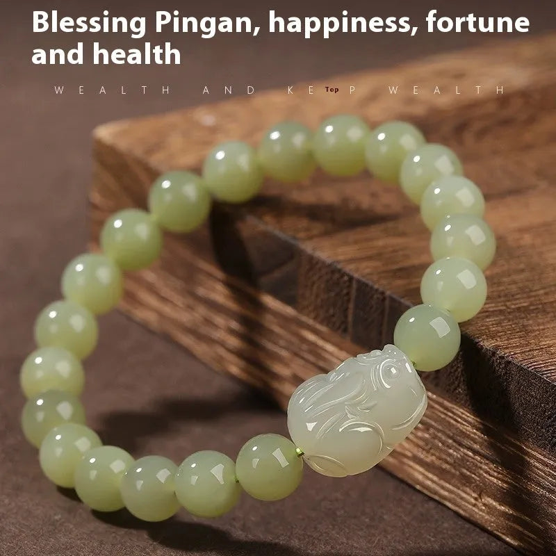 Grey Hetian jade ethnic style bracelet for women with polished beads