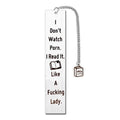 Stainless steel literary bookmark with tassel measuring 13 by 2.6 centimetres