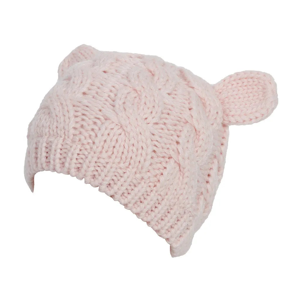 Handmade wool knitted beanie with 3D cat ears in multiple colour options
