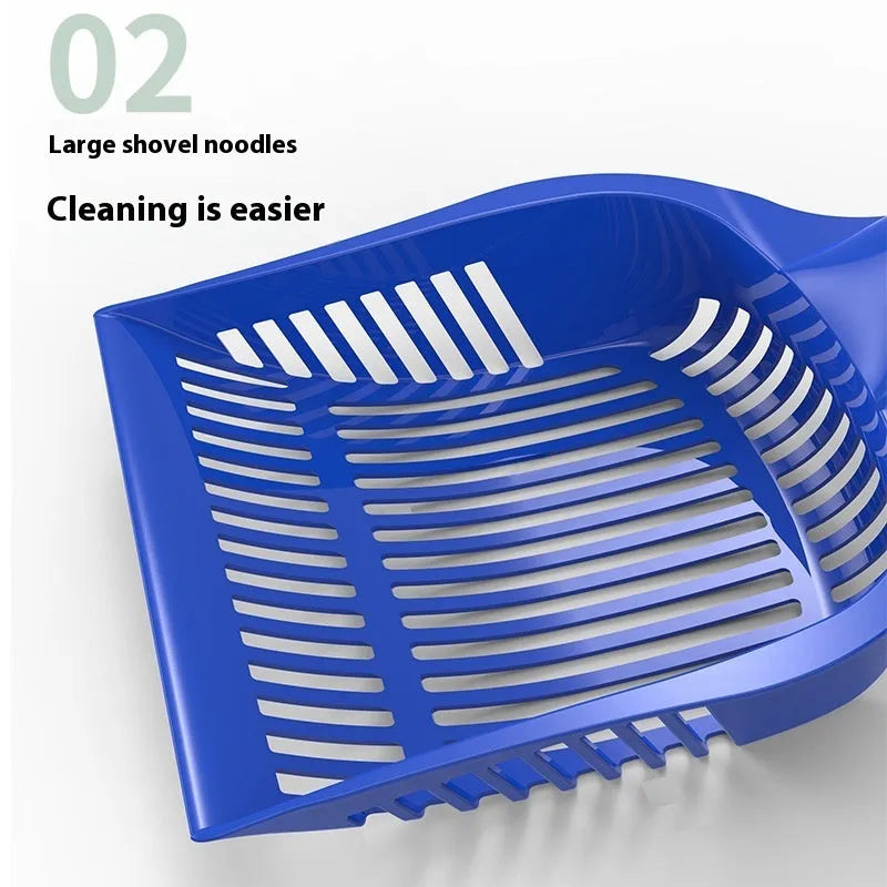 PP plastic cat litter scoop in red, yellow, or blue colour options showing small and medium size comparisons