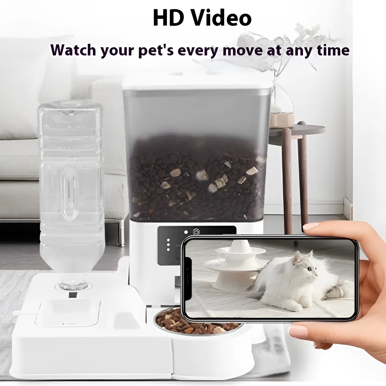 Intelligent pet feeder with stainless steel bowl in four smart models for cats and dogs