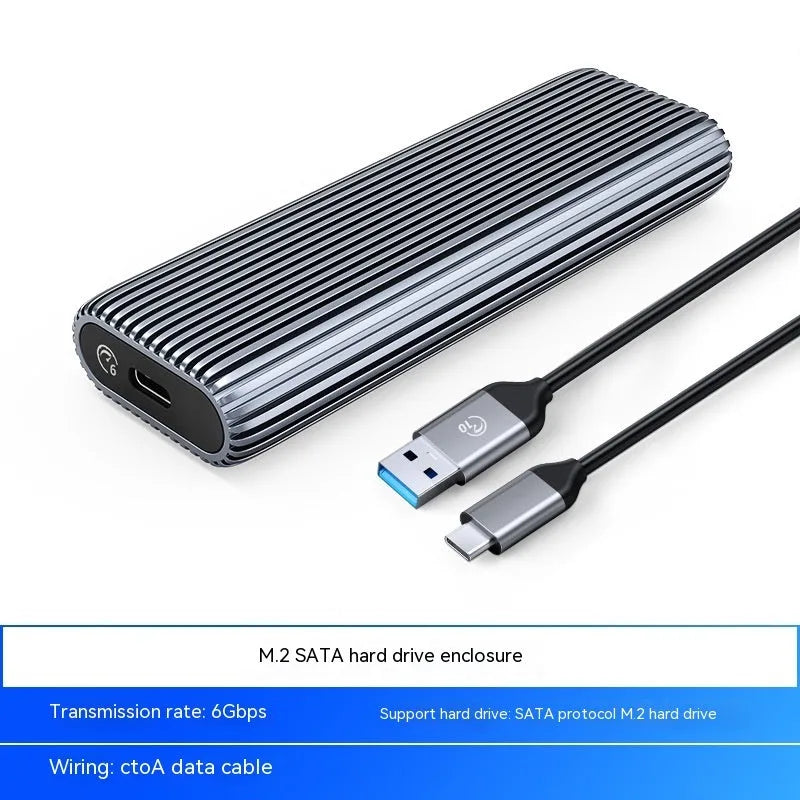 Aluminium M.2 SSD external enclosure with thermal management accessories and USB cable