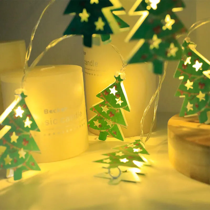 Christmas LED light string with Santa Claus, elk and snowman decorative ornaments for festive holiday decoration