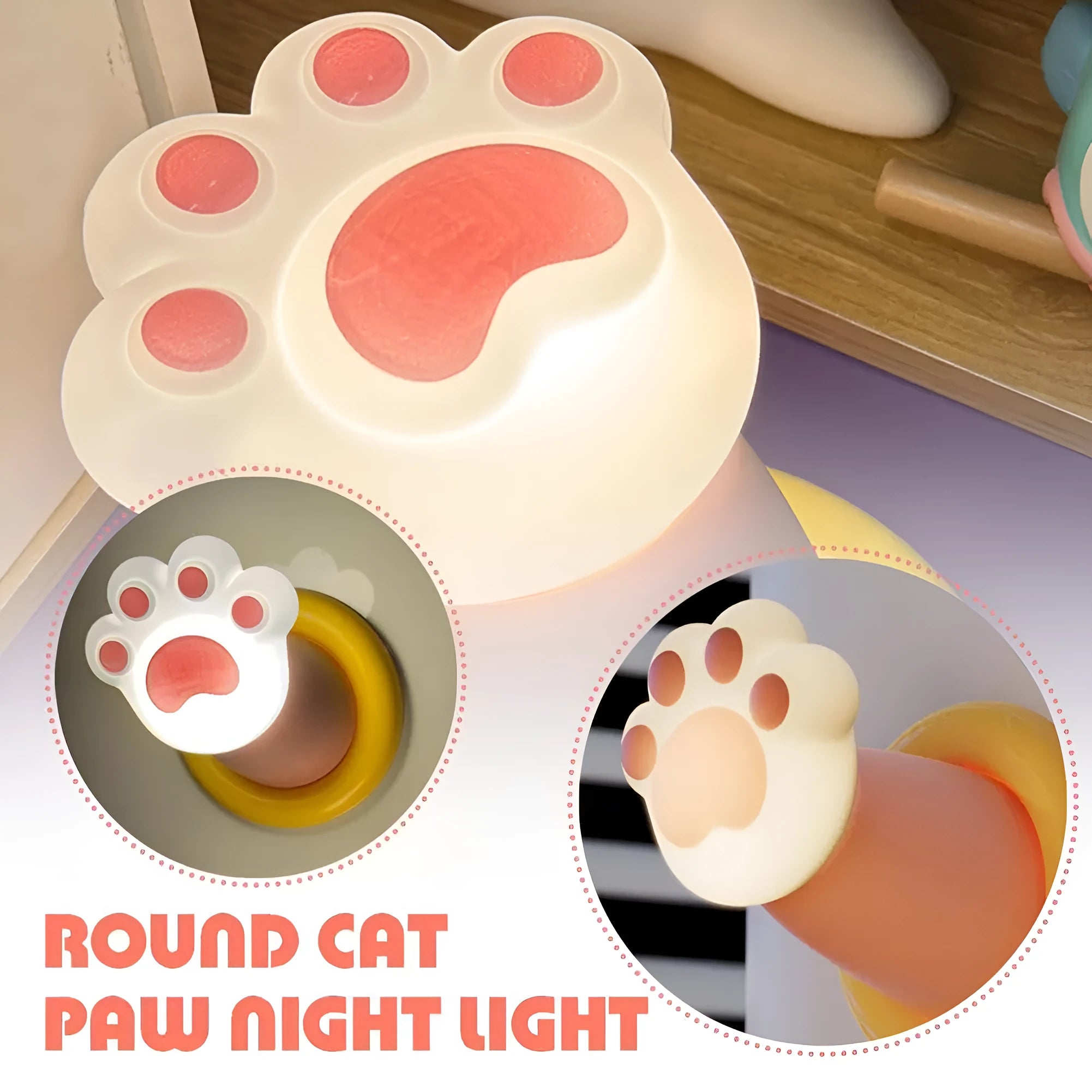 White cat paw shaped touch control rechargeable LED desk lamp with dimmable light