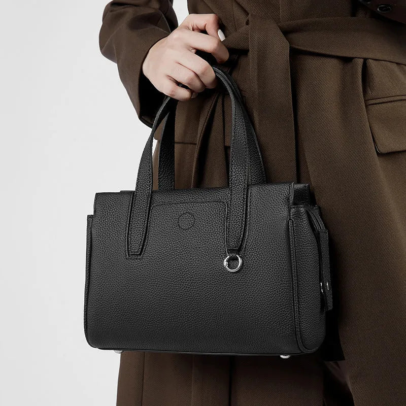 Genuine leather crossbody bag in horizontal square design with single shoulder strap
