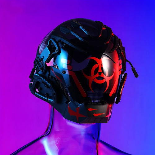 Black bioweapon tech style full face prop helmet for cosplay and costume parties