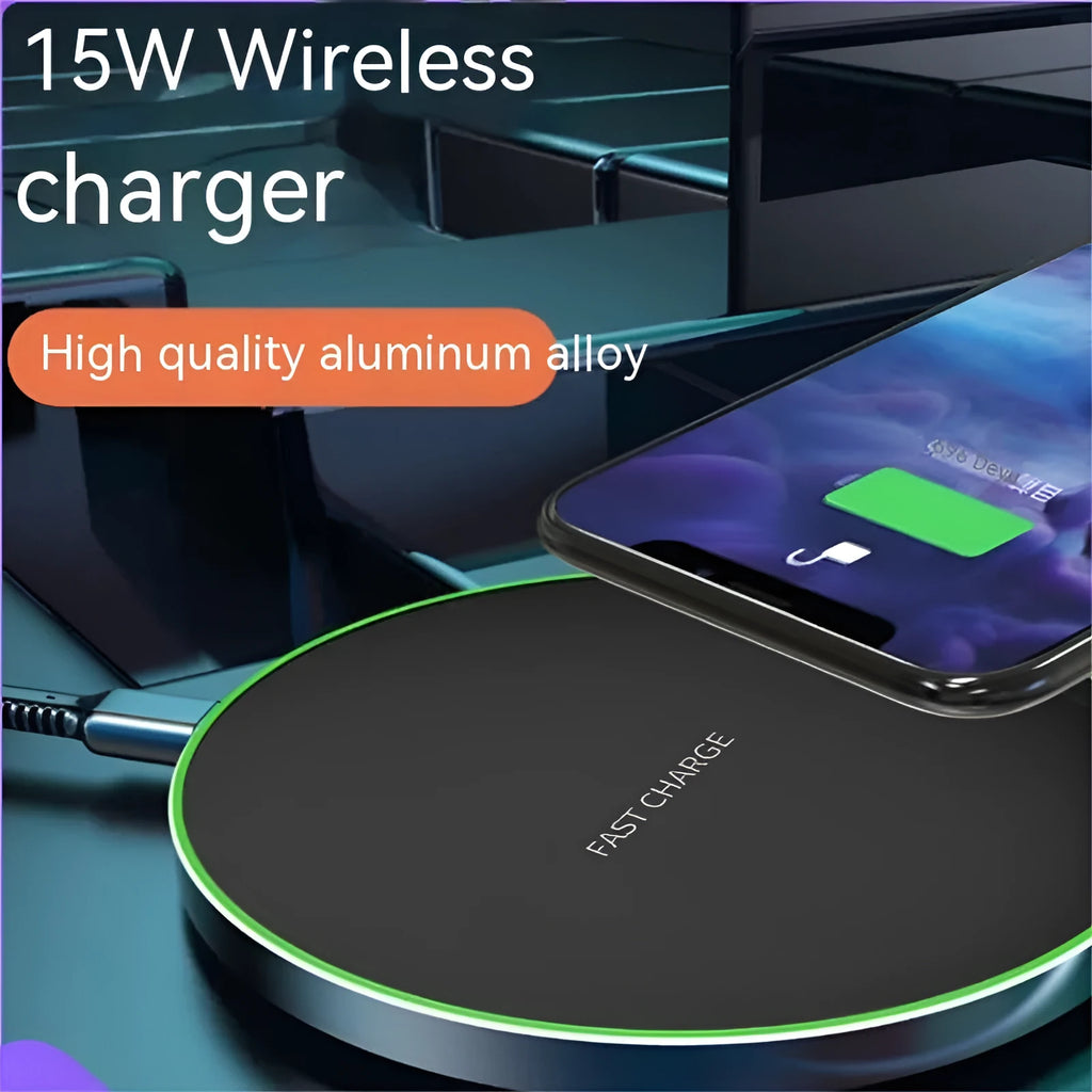 Wireless phone charger disc aluminium alloy Qi fast charging pad 15W 20W 30W 35W black