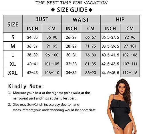 Black one-piece swimsuit with cut-out design and ruffled straps on a mannequin.