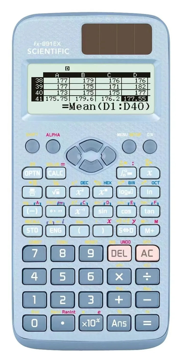 Multi functional 991EX scientific calculator for complex statistics, ABS body, 160g weight, black colour with button layout