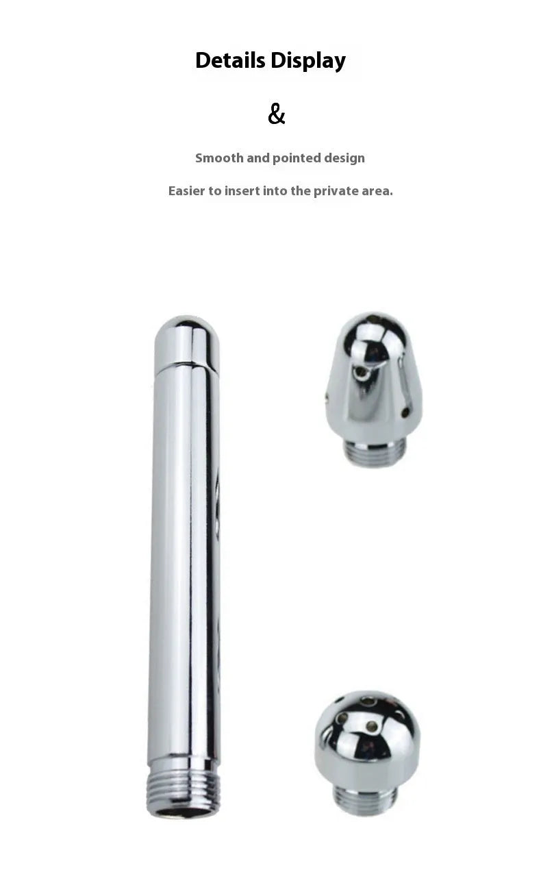 Three-head metal enema vaginal cleaning flusher in space aluminium alloy with flannel bag