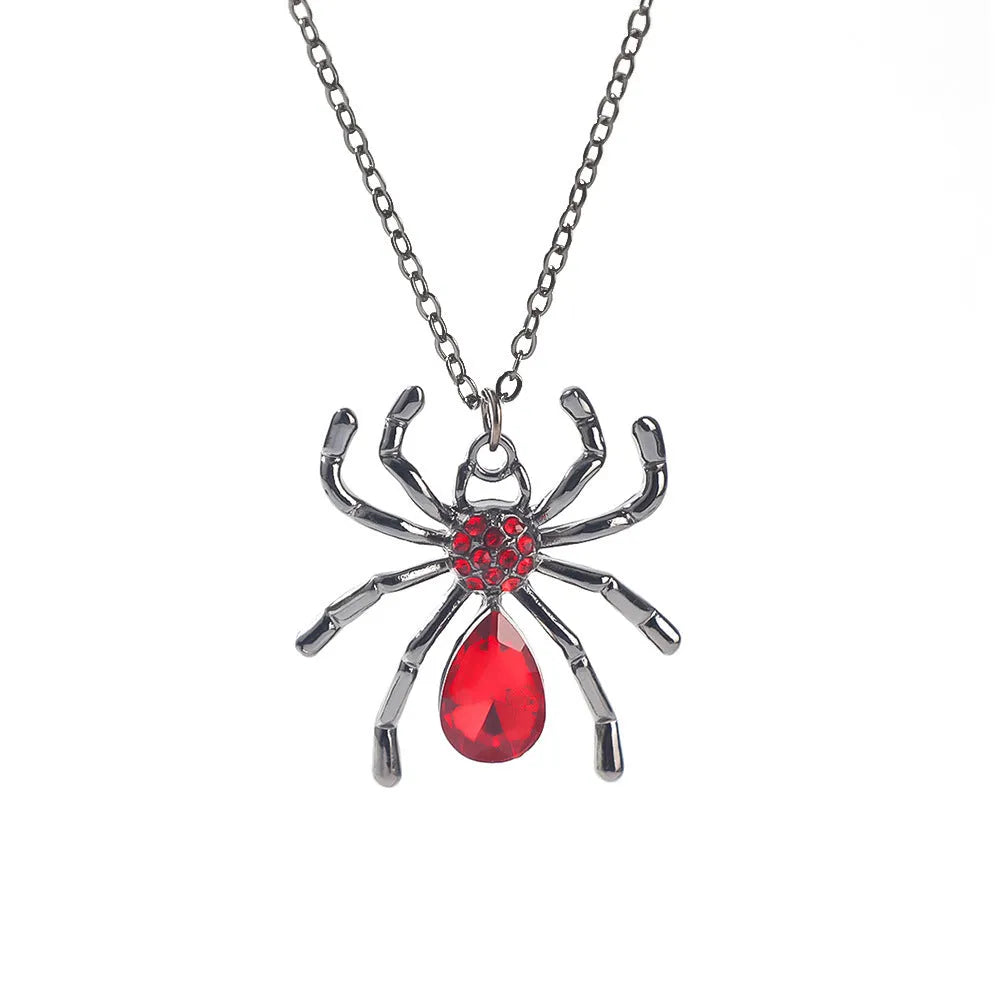Halloween spider pendant necklace on regular chain, zinc alloy with electroplated blood moon colour finish, dark style