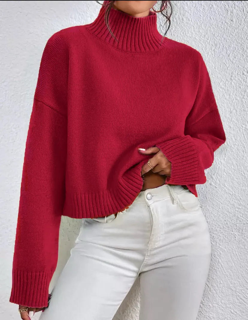 Loose versatile basic pullover for women in grey, round neck, long sleeves, medium thickness
