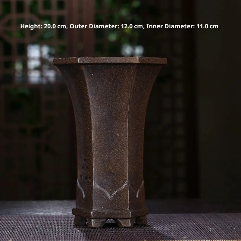 Purple sand ceramic flower pot with tray, classical style, compact 28mm size for small orchids