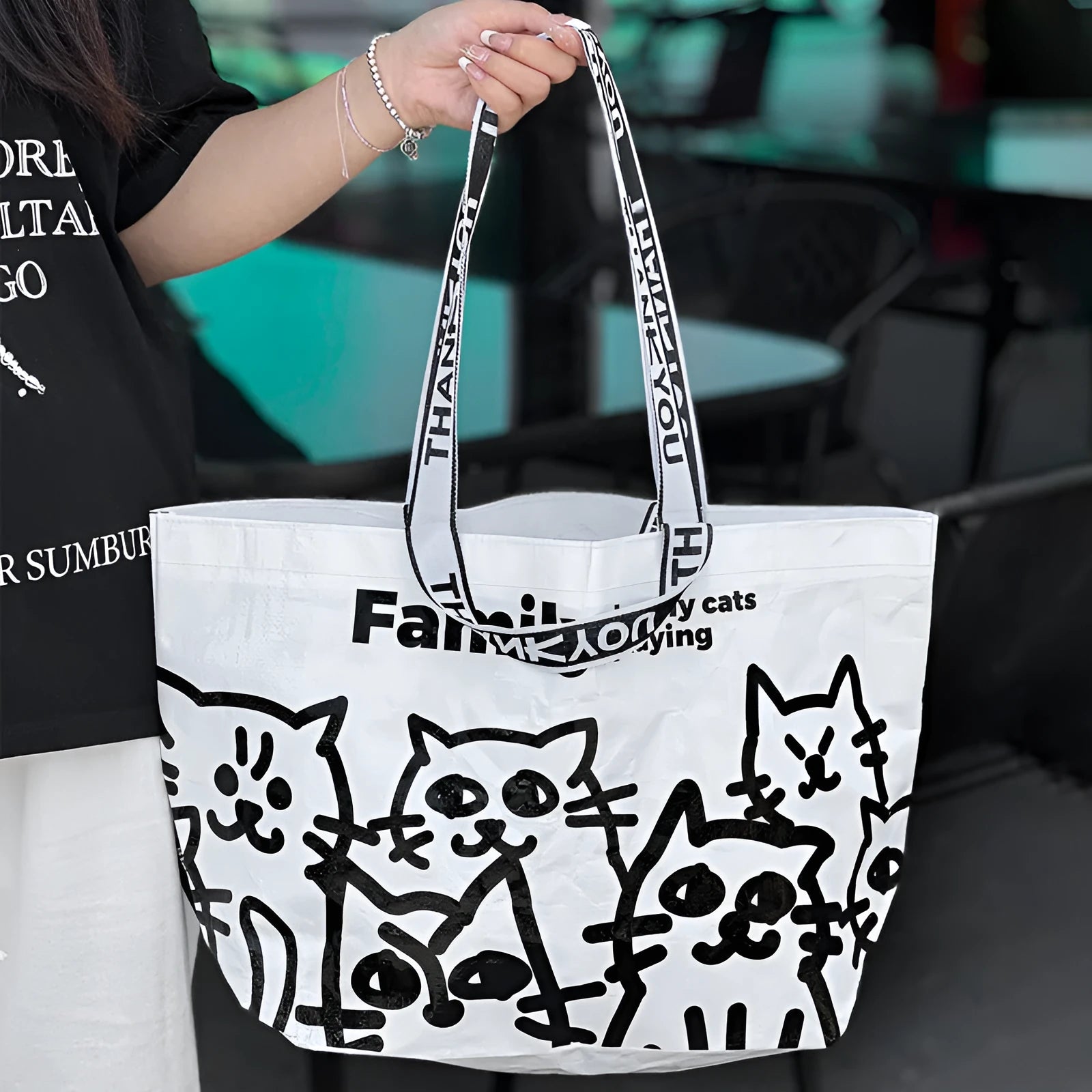 Waterproof woven handbag made from PP fabric with colour printed design