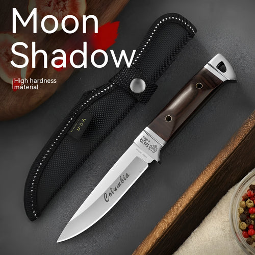 Camping multifunctional portable fruit knife with leather case and stainless steel blade