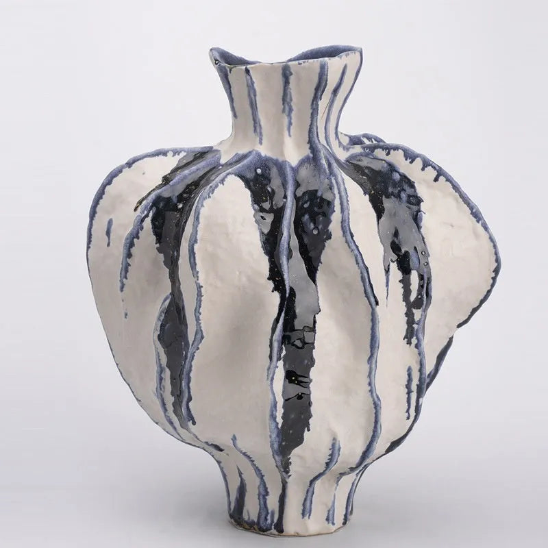 Moban handmade celadon ceramic vase with glossy glass surface in blue and white style