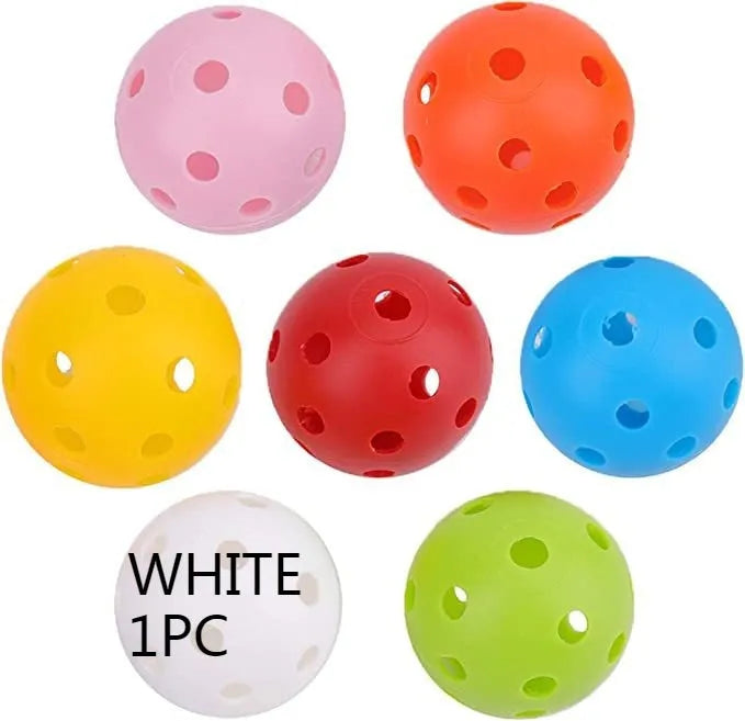24 multi-colour 42mm golf practice balls in red, orange, blue, green, white, yellow stored in mesh net bag