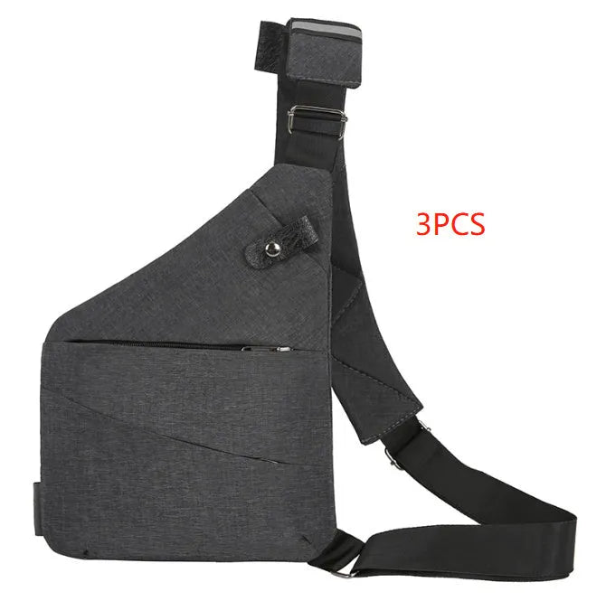 Men's canvas shoulder chest pack bag 20-35L black left shoulder style with zipper closure