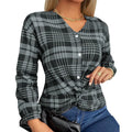 Women's plaid casual shirt in polyester fabric, available in grey, purple and red colours