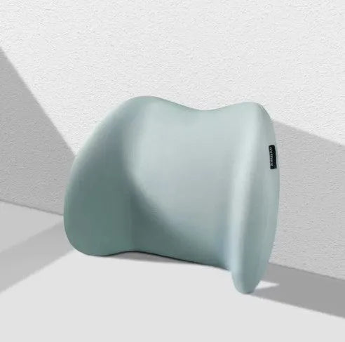 Car headrest, neck support, and waist cushion set made from memory cotton foam in black, green, grey, or pink.