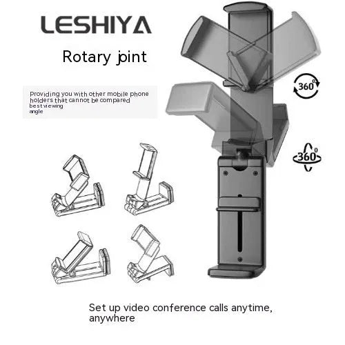Foldable rotating universal phone holder in black, grey, or green colours showing adjustable viewing angles