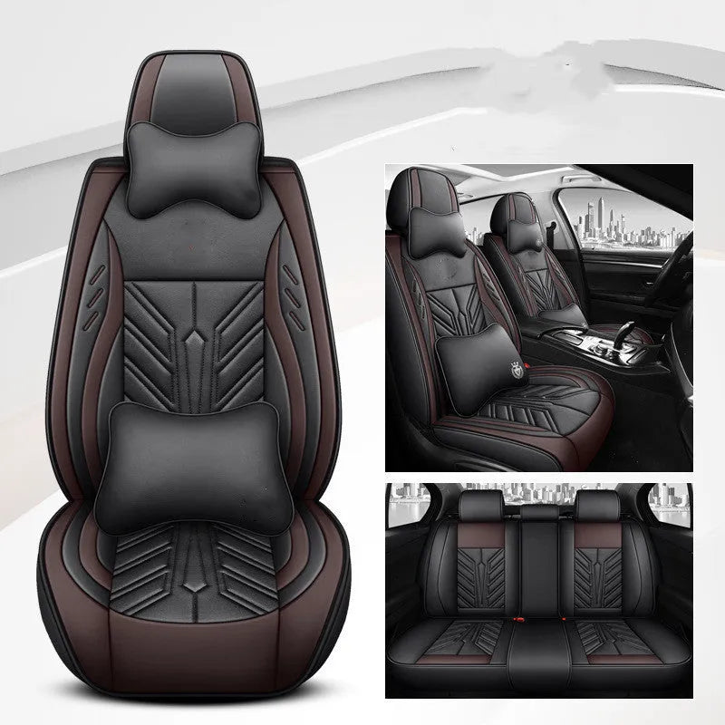 Full-leather car seat cushion with contrast stitching in multiple colour options