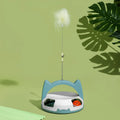 Blue cat play wand with a long handle and a spinning ball attachment for interactive pet play.