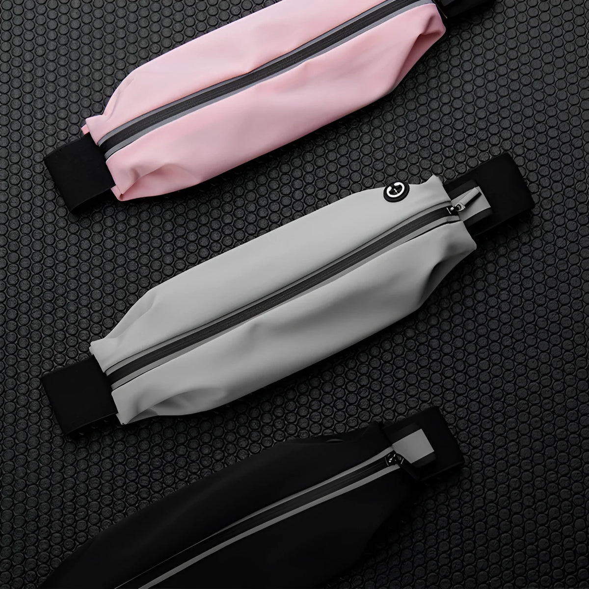 Lightweight waterproof running pouch in black with stretch fit and night reflective strip for outdoor sports