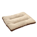 Dog bed with a soft fleece blanket on a cushion mat, shown in green and coffee colour options.