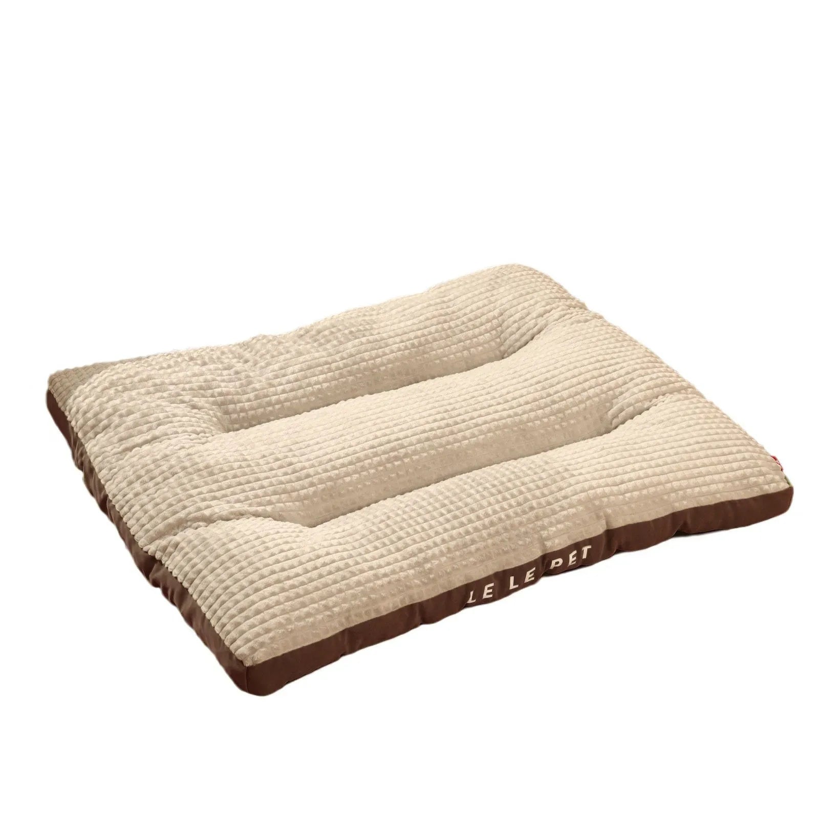 Dog bed with a soft fleece blanket on a cushion mat, shown in green and coffee colour options.