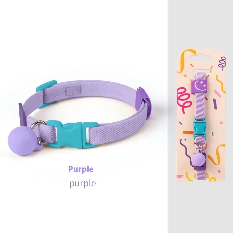 A high elasticity polyester dog collar for small dogs shown in various solid colours on a white background.