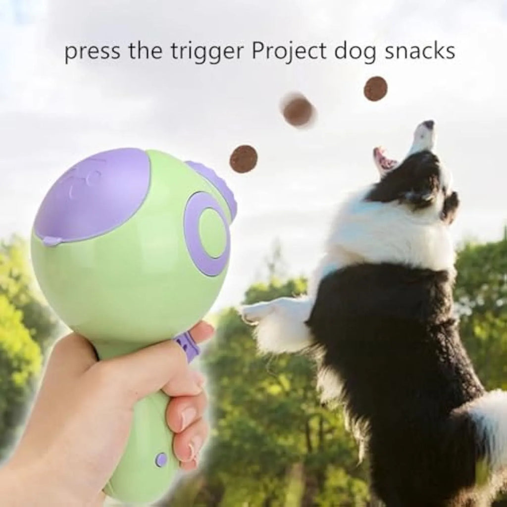 Green interactive dog treat dispenser toy with remote feeding function for training and slow feeding