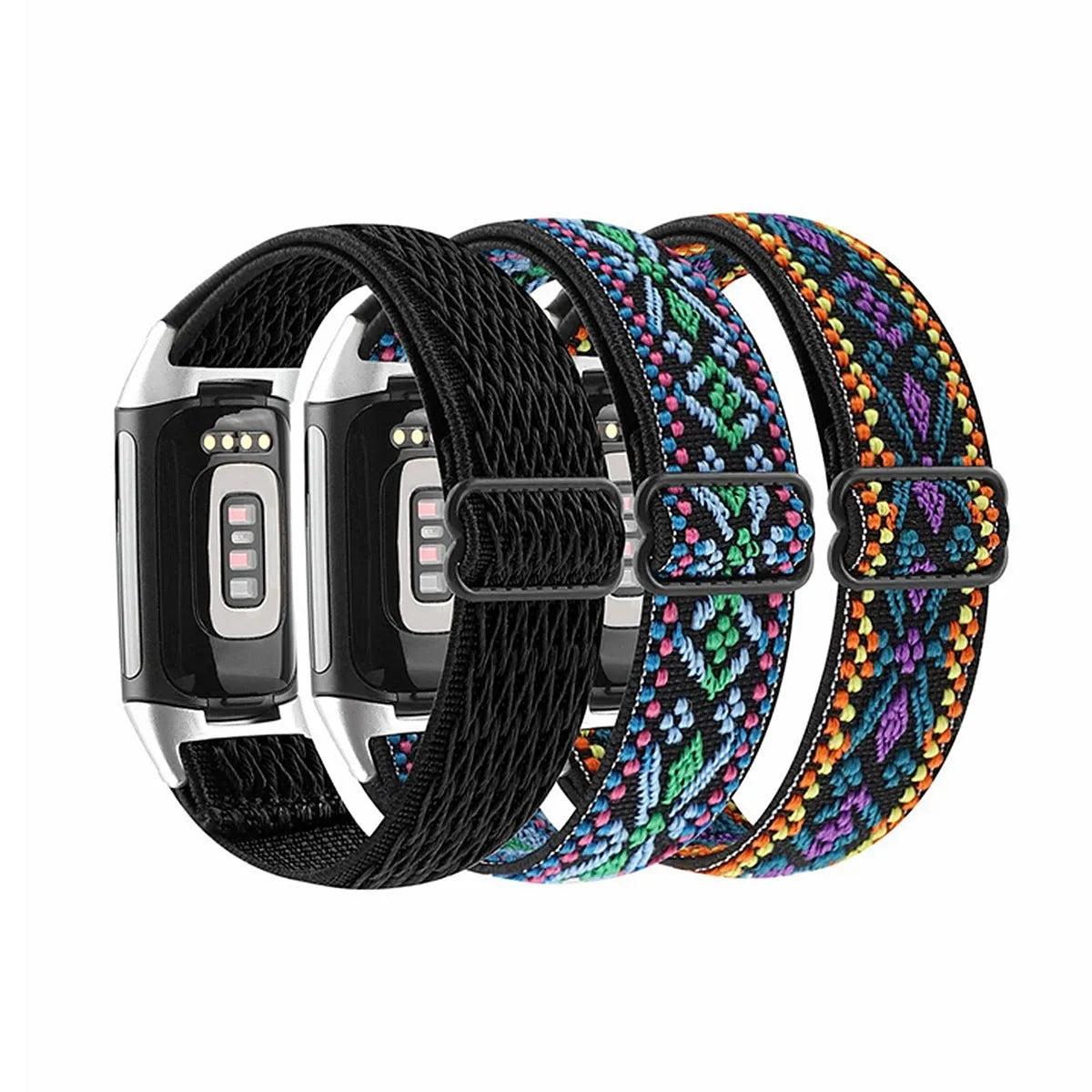 Nylon elastic strap with metal toe cap for Fitbit Charge 6, black colour variant