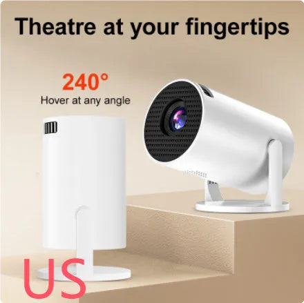 White mini wireless portable projector with 1080p HD resolution for home entertainment