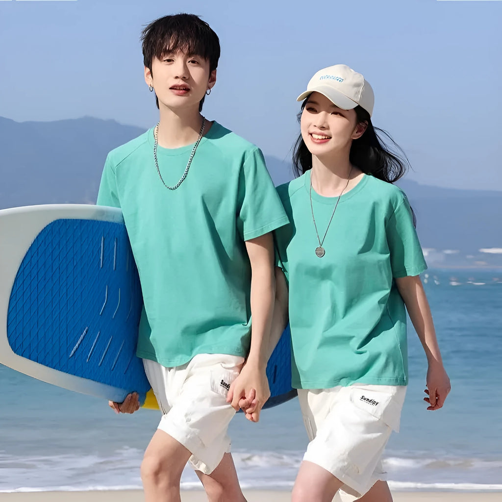 Men's pure cotton straight cut short sleeve t-shirt in solid colour