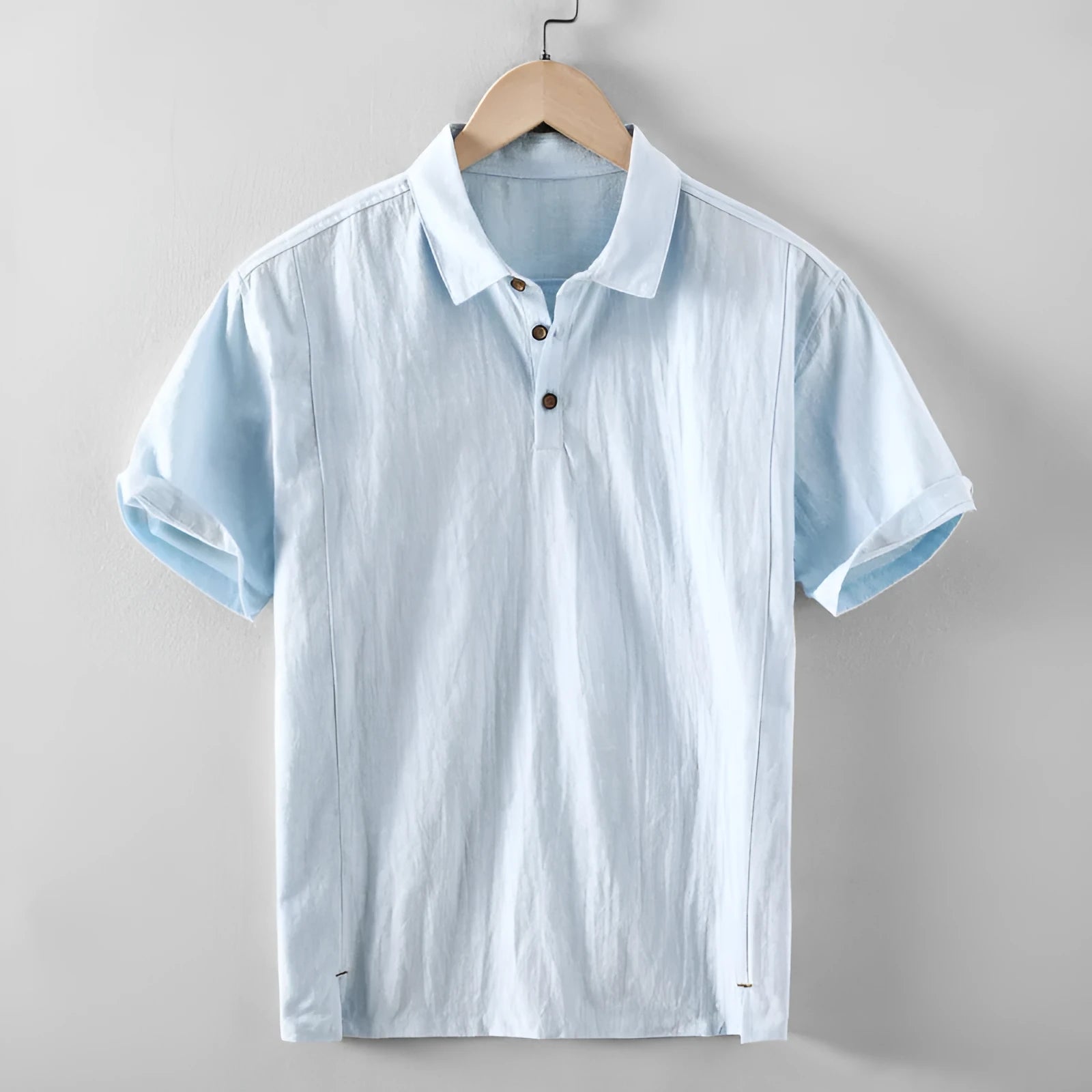 Men's loose fit linen shirt in a solid colour, shown in a light grey option.