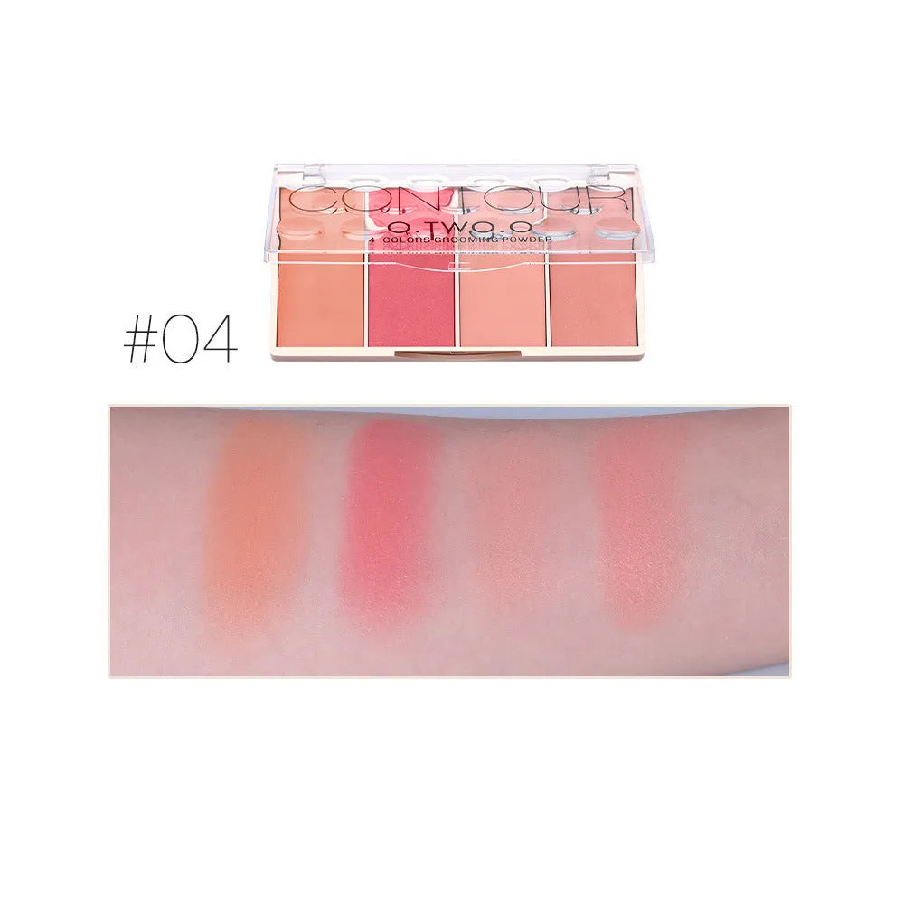 Rose gold four-colour highlight blush palette conditioning disc with pearl white highlighter, blush, and bronzer shades