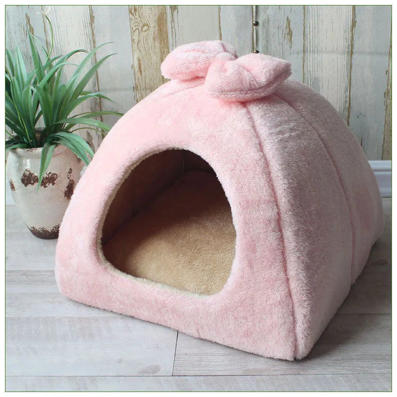 Flannel sponge yurt pet nest in khaki colour for small dogs and cats, enclosed warm design