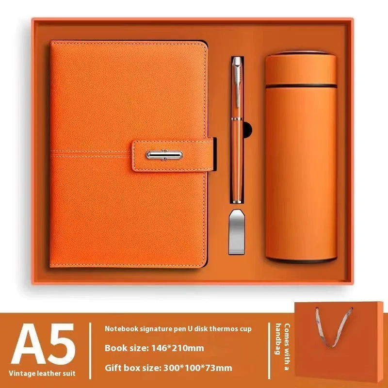 A5 notebook with PU leather cover in various colour options including black, red, green, blue, and orange