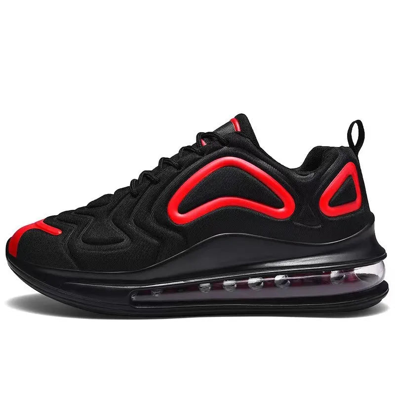 Men's black casual sports shoes with air cushion sole and lace-up design