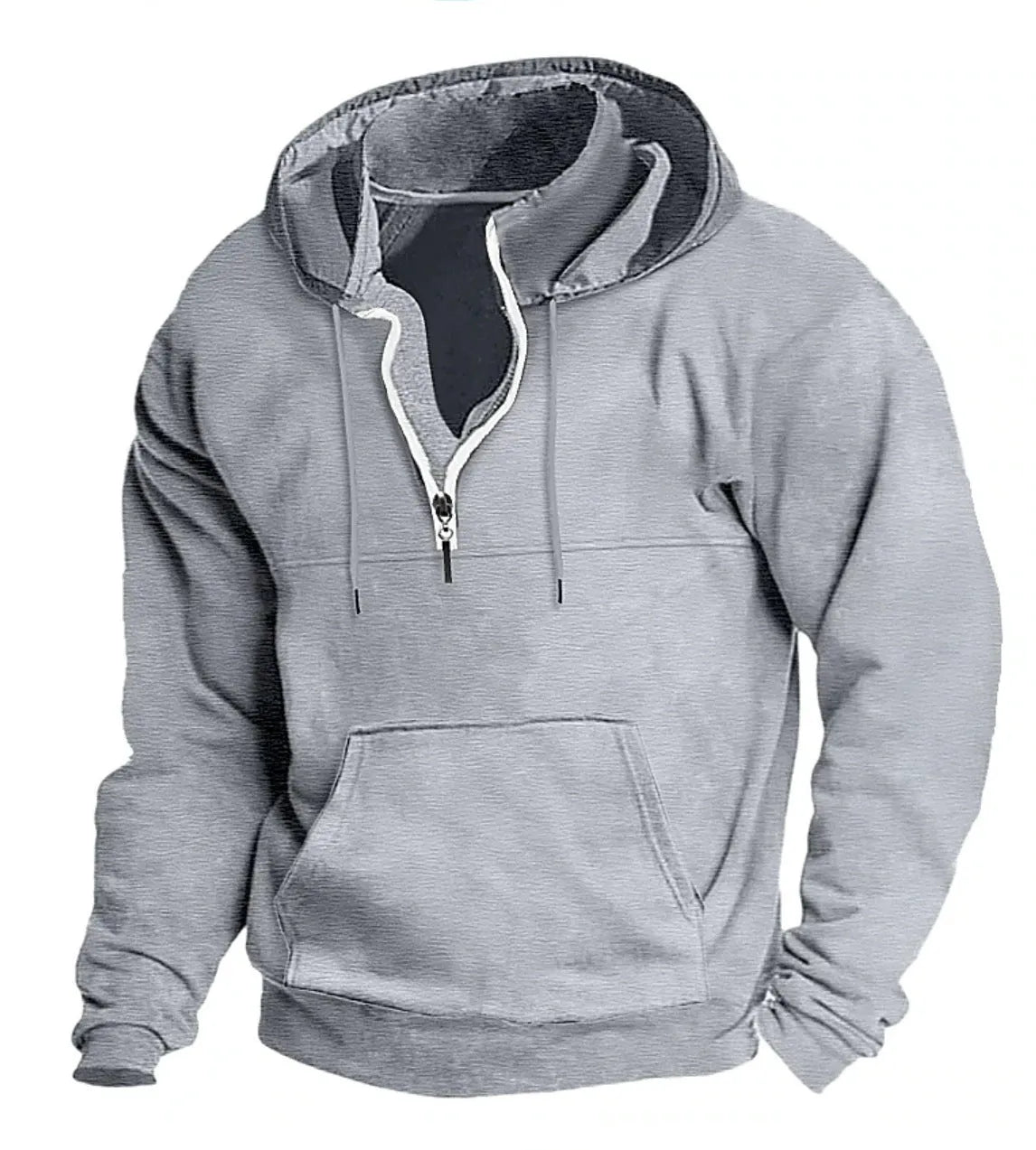 Men's hooded sweater in apricot colour, thick casual pullover jacket for winter, polyester fibre long sleeves