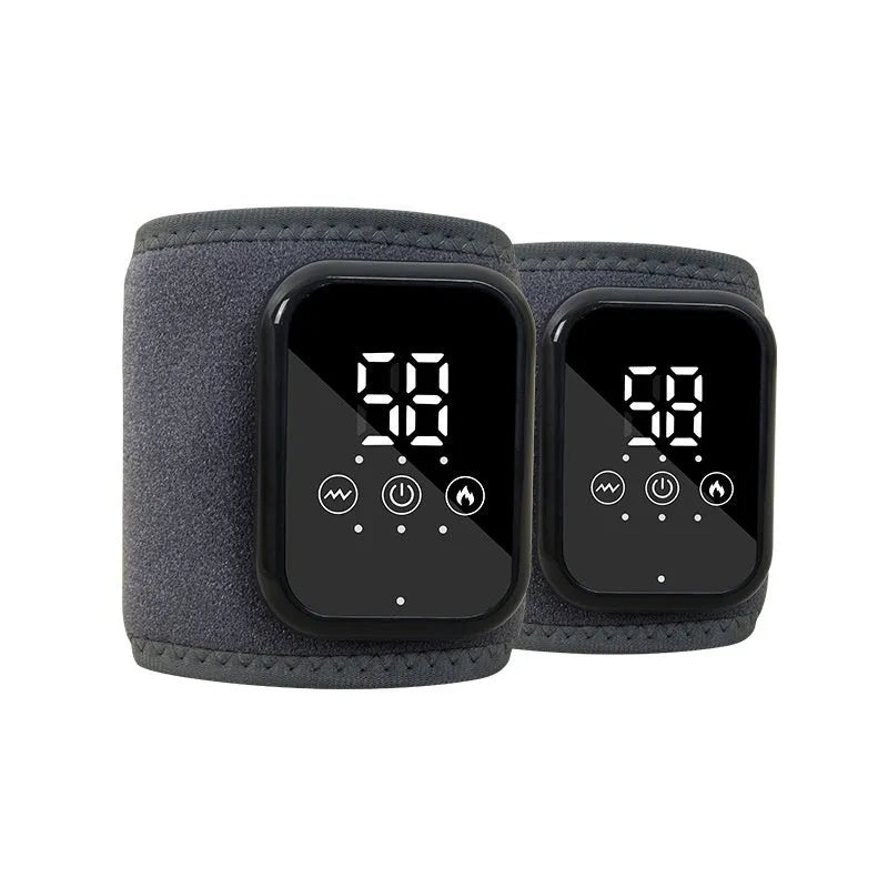 Black electric heating ankle sleeve wrapped around joint showing heating elements