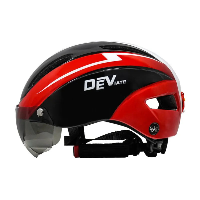 Adult bicycle helmet with integrated taillight restraint in multiple colour options including orange blue black