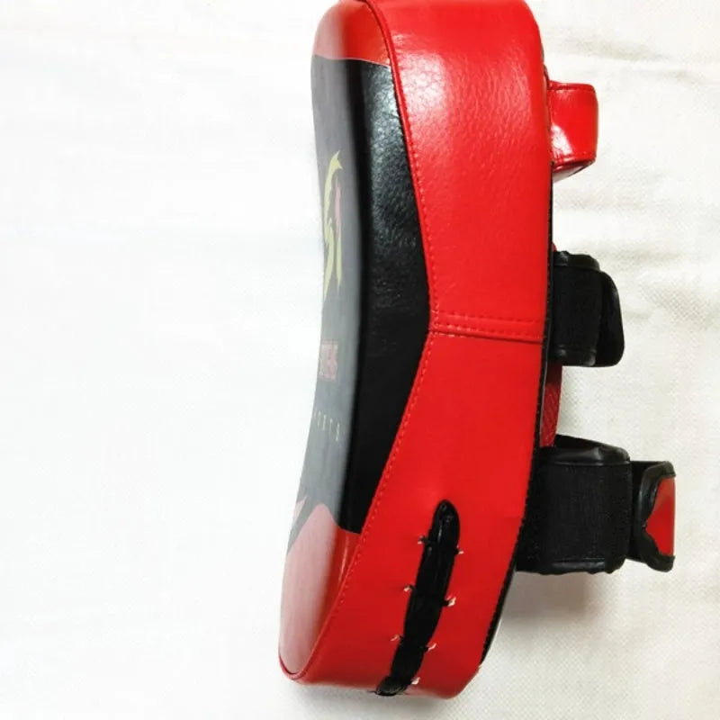 Boxing Sanda hand-held foot target PU leather black with red edges 35x19x8cm with double adhesive buckle