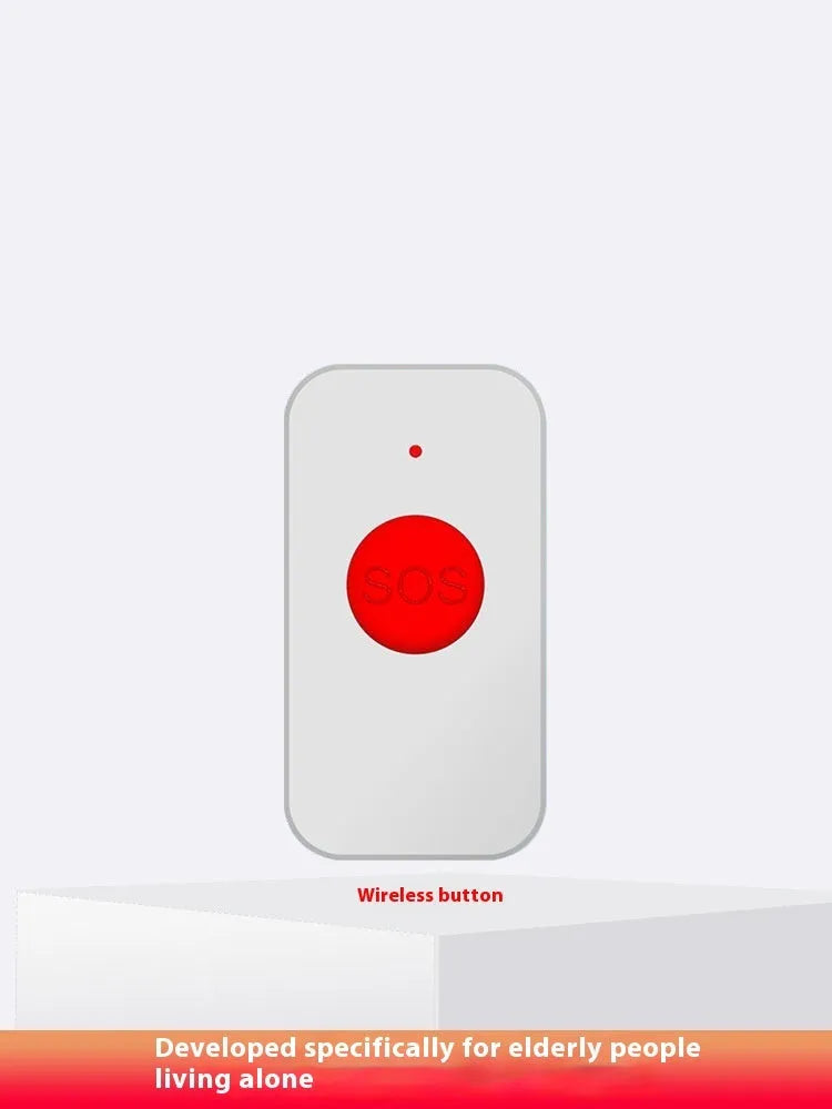 White one-click voice emergency alert device with a main buzzer unit and three portable call buttons.