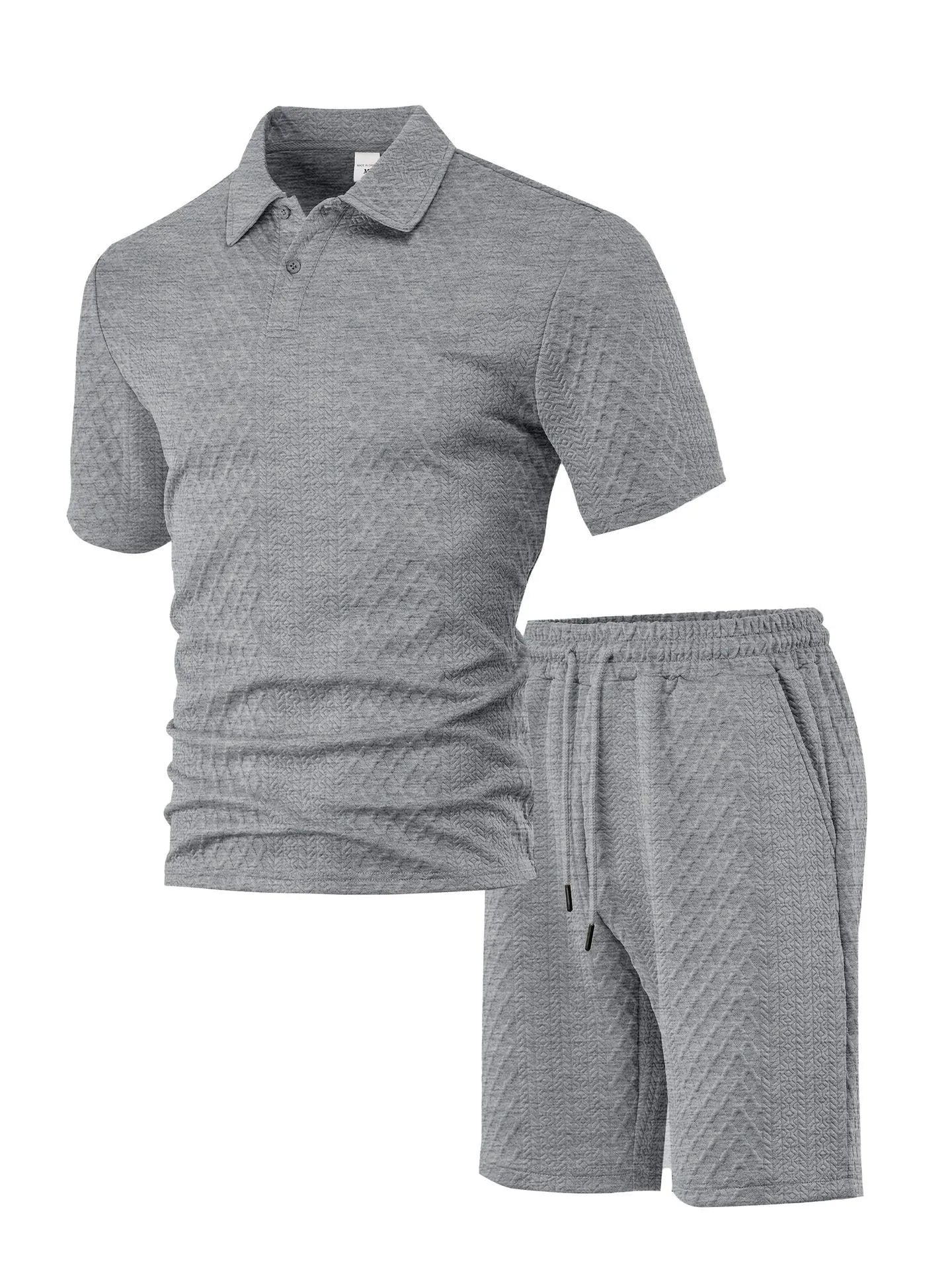 Men's pattern cloth casual short sleeve polo suit set with matching top and trousers in multiple colours