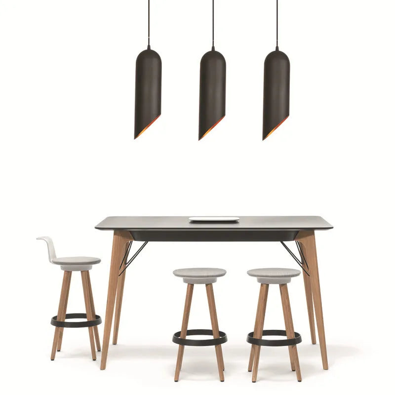 A simple retro-style iron art chandelier in matte black finish, shown mounted on a ceiling.