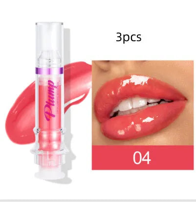 Tube of lip gloss showing shiny finish, available in six different colour shades.