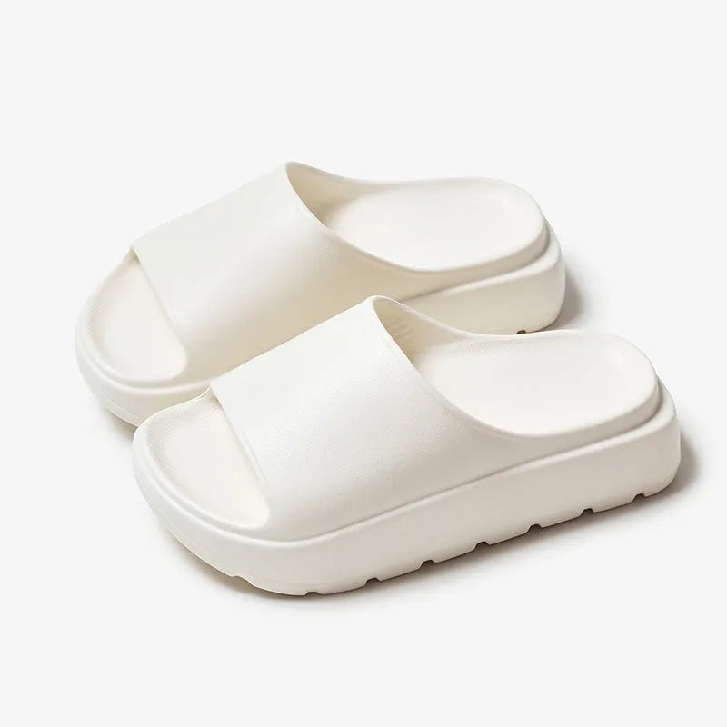 Women's fish mouth slippers with a thick light-coloured sole, shown in a beige colour option.